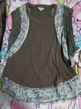 Boho Crochet-Detail Brown Women's Tank Top by POL